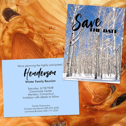 Family Reunion Save The Date Snowy Winter Aspens Announcement Postcard