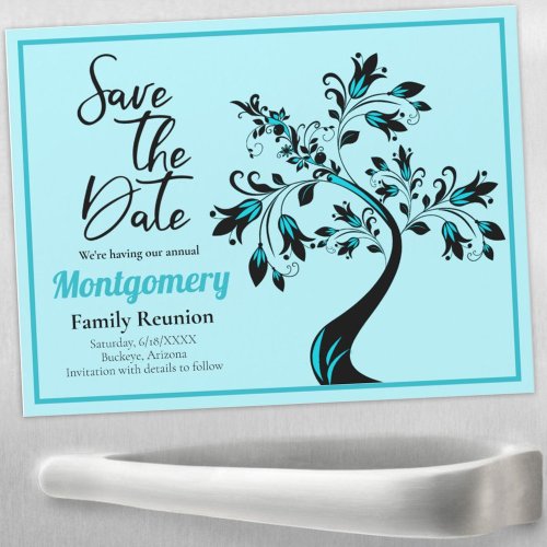 Family Reunion Save The Date Teal Tree Magnet Card