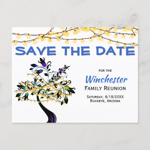 Family Reunion Save The Date Yellow Lights Tree   Announcement Postcard