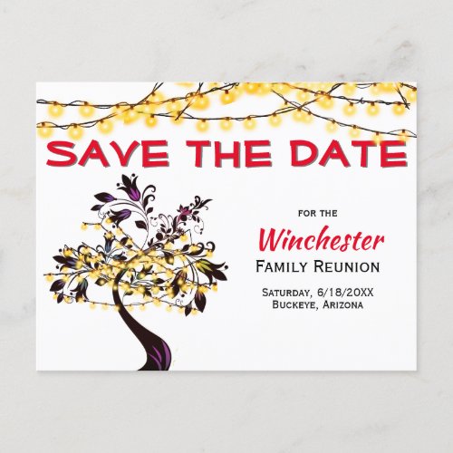 Family Reunion Save The Date Yellow Lights Tree Announcement Postcard