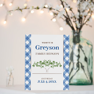 Family Reunion Signs Blue Gingham Print