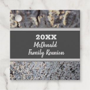 Family Reunion Small Gray Black Tile Mosaic Favor Tags