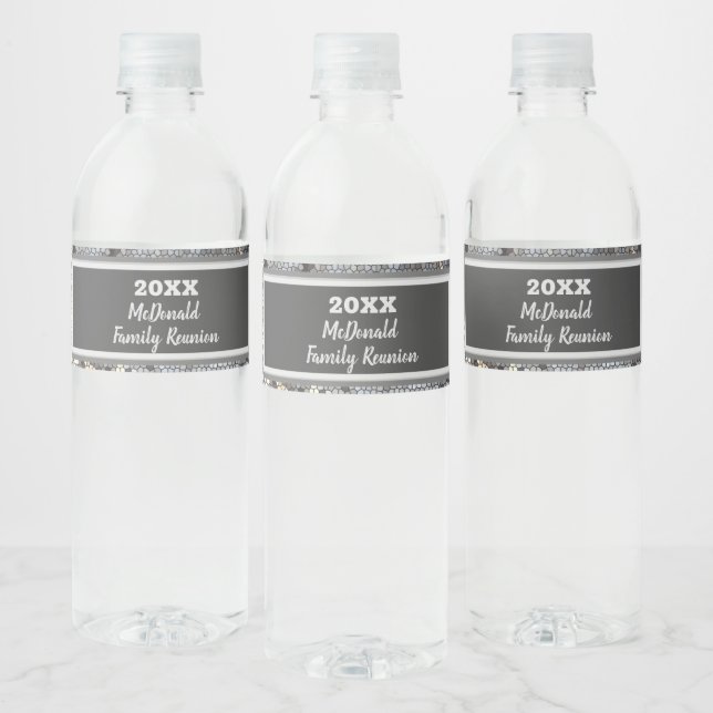 Family Reunion Snakeskin Black Gray Mosaic Water Bottle Label (Bottles)