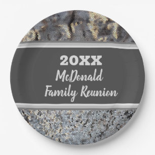 Family Reunion Snakeskin Pattern Gray Black Mosaic Paper Plates