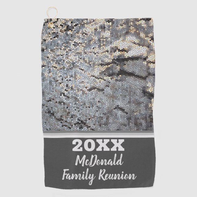 Family Reunion Snakeskin Pattern Gray Mosaic Golf Towel (Front)