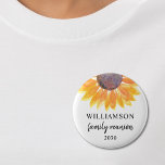 Family Reunion Souvenir Button<br><div class="desc">This family reunion button makes a lovely keepsake for your family get-together. It is decorated with a yellow watercolor sunflower. Easily customizable. Use the Customize Further option to change the text size, style, or color. Because we create our own artwork you won't find this exact image from other designers. Original...</div>