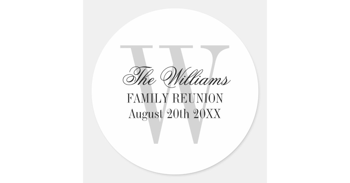 Family reunion stickers with elegant name monogram | Zazzle