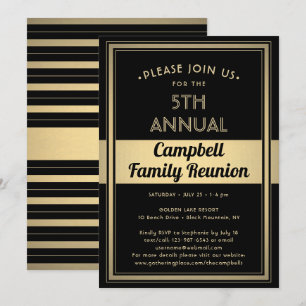 Family Reunion Stylish Typography Black and Gold Invitation