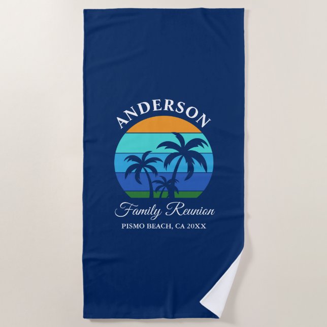 Family Reunion Summer Beach Palm Trees Blue Beach Towel (Front)
