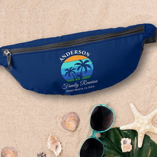 Family Reunion Summer Beach Palm Trees Blue Fanny Pack