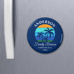 Family Reunion Summer Beach Palm Trees Blue Magnet<br><div class="desc">Family Reunion Summer Beach Palm Trees Sun Retro Style Navy Blue Refrigerator Magnet. Great for family reunion vacations from camping on the beach to a boat cruise. Personalize with your family name,  location,  year or date and more.</div>