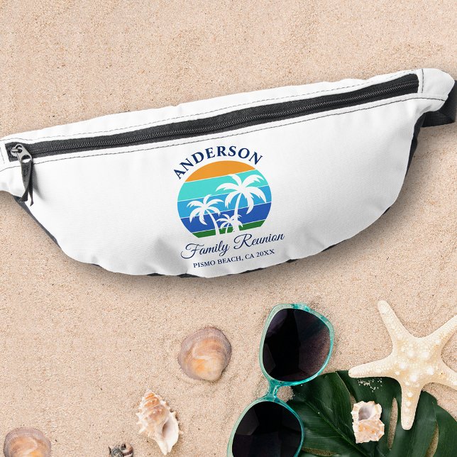 Family Reunion Summer Beach Palm Trees Fanny Pack (Customize to change text size or text style.)