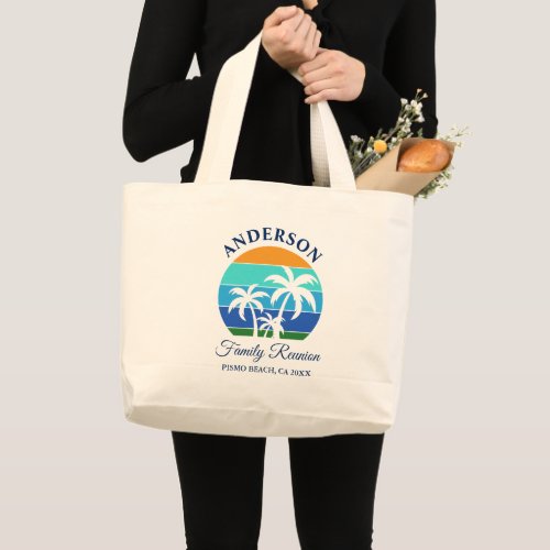Family Reunion Summer Beach Palm Trees Large Tote Bag