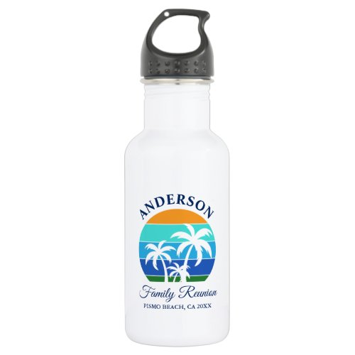 Family Reunion Summer Beach Palm Trees Stainless Steel Water Bottle
