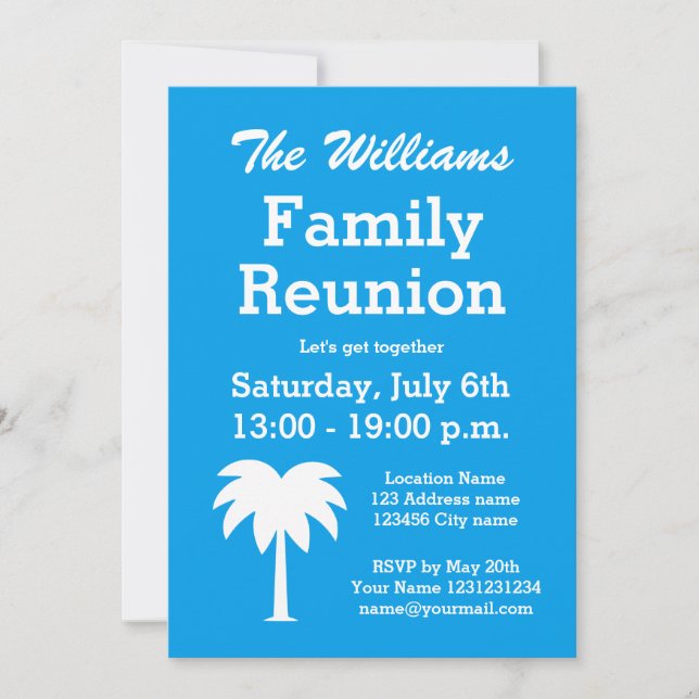 Family reunion summer party palm tree invitations (Front)