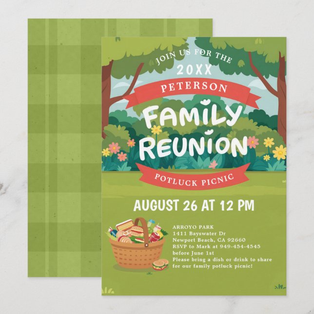 Family Reunion Summer Picnic Fun Illustration Invitation (Front/Back)
