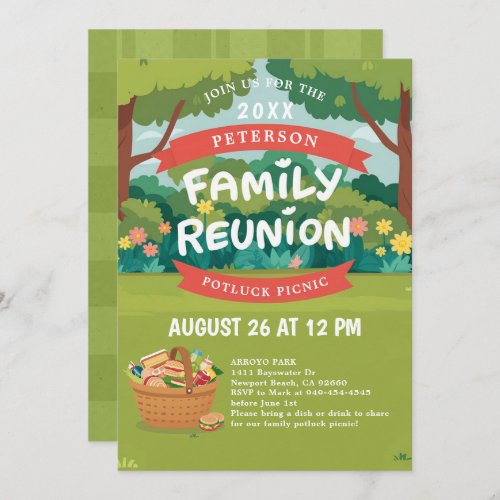 Family Reunion Summer Picnic Fun Illustration Invitation