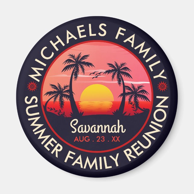 Family Reunion Summer Sunset Beach Palm Tree Magnet (Front)