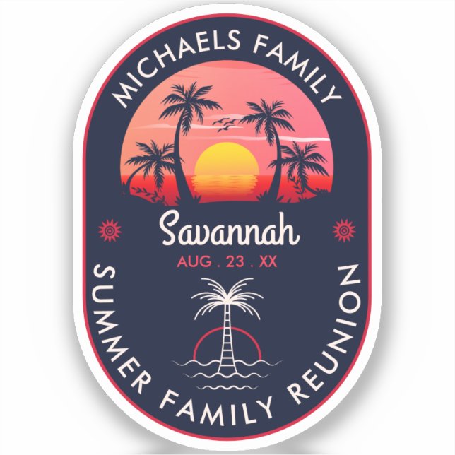 Family Reunion Summer Sunset Beach Palm Tree Sticker (Front)