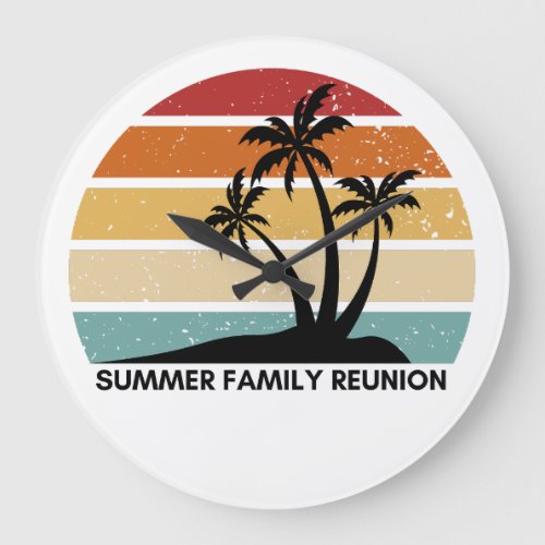 Family Reunion Summer Sunset Beach Palm Tree Wall  Large Clock
