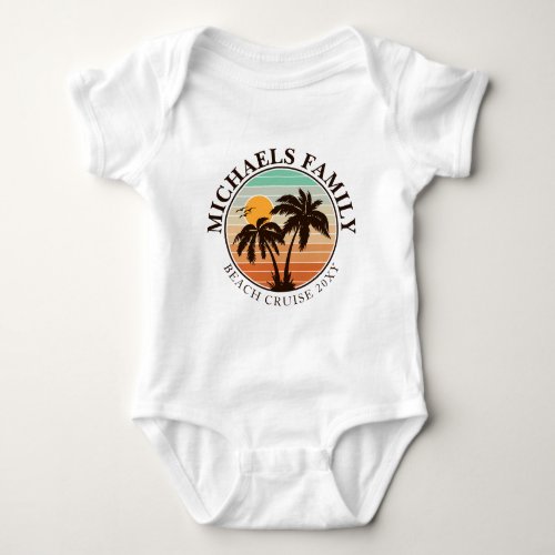 Family Reunion Summer Sunset Beach Palm Trees 60s Baby Bodysuit