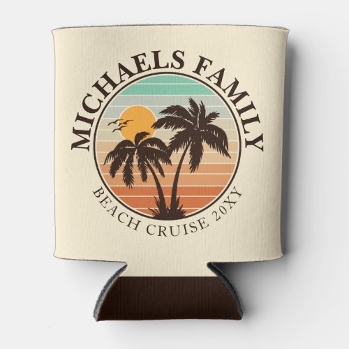 Family Reunion Summer Sunset Beach Palm Trees 60s Can Cooler