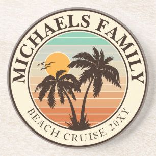 Family Reunion Summer Sunset Beach Palm Trees 60s Coaster