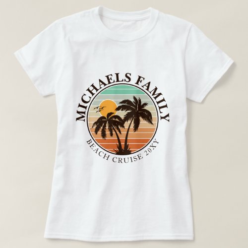 Family Reunion Summer Sunset Beach Palm Trees 60s T_Shirt