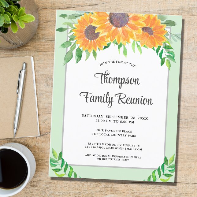Family Reunion Sunflower Invitation Postcard (Creator Uploaded)