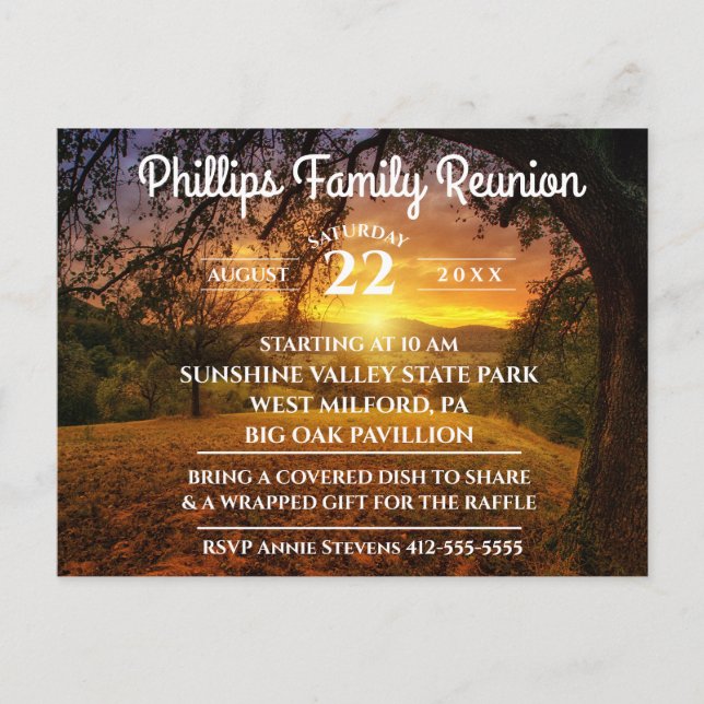 Family Reunion Sunrise Photo Invitation Postcard (Front)