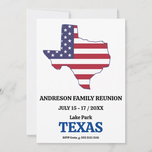 FAMILY REUNION TEXAS STATE MAP USA Flag Invitation