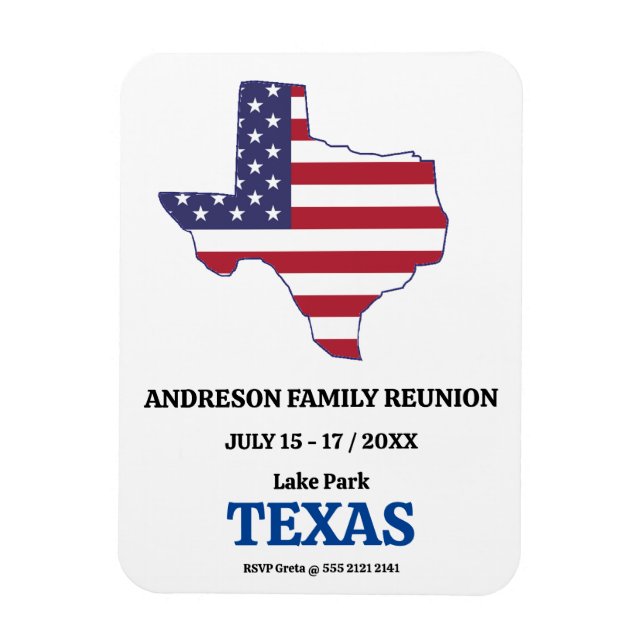 FAMILY REUNION TEXAS STATE MAP USA Flag Magnet (Vertical)