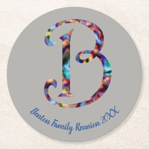 Family Reunion Tie_Dye Style Letter B Monogram Round Paper Coaster