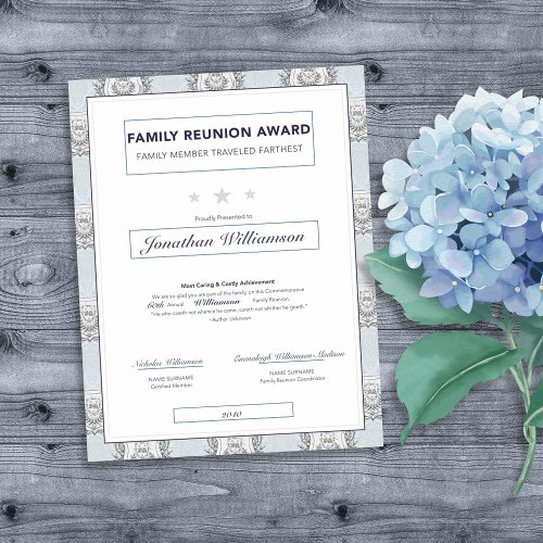 Family Reunion Travel Award Blue Crest
