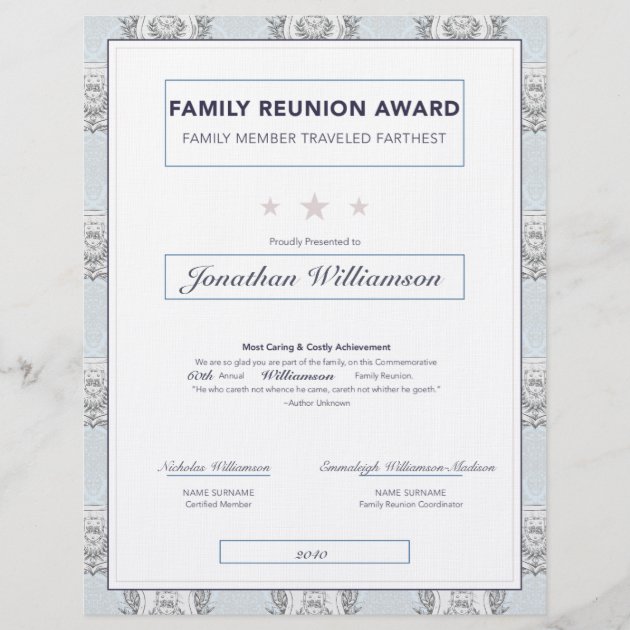 Family Reunion Travel Award Blue Crest | Zazzle