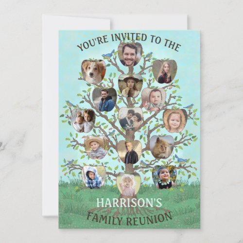Family Reunion Tree 15 Photo Collage Custom Party Invitation