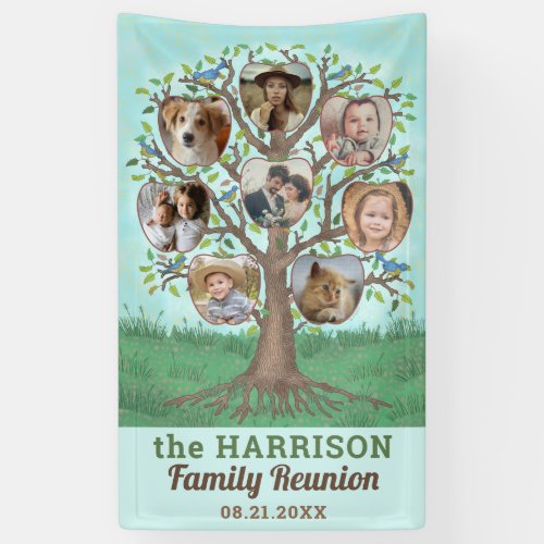 Family Reunion Tree 8 Photo Collage Custom Party Banner