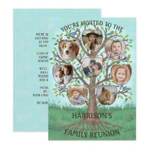 Family Reunion Tree 8 Photo Collage Custom Party Invitation