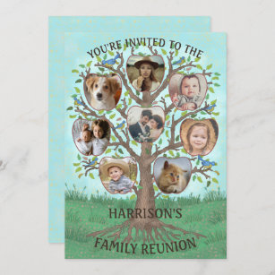 Family Reunion Tree 8 Photo Collage Custom Party Invitation
