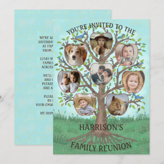 Family Reunion Tree 8 Photo Collage Custom Party Invitation