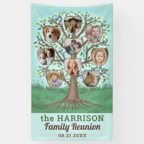 Family Reunion Tree 9 Photo Collage Custom Party Banner