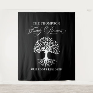 Family reunion tree backdrop banner black