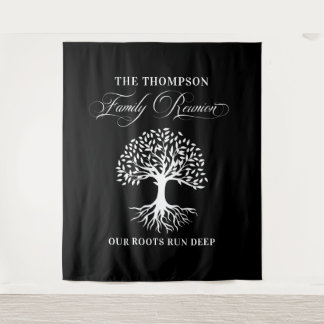 Family reunion tree backdrop banner black