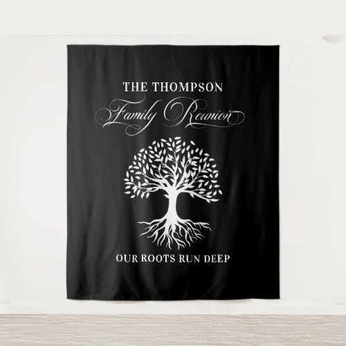 Family reunion tree backdrop banner black