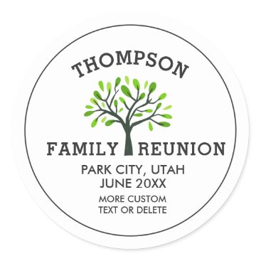 Family Reunion Tree Custom Name, location, date Classic Round Sticker