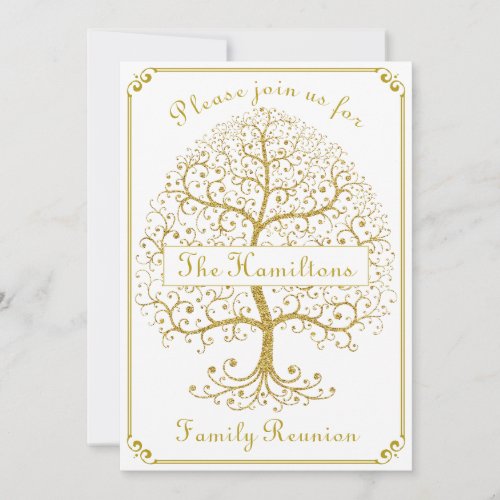Family Reunion Tree Elegant Luxury Modern Gold Invitation