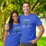 Family Reunion Tree, Family Name, Location Custom T-Shirt<br><div class="desc">Celebrate your family with this awesome tshirt featuring a family tree surrounded by your family name and reunion location in white text - easily add more lines of custom text. Great for family reunions and gatherings.</div>