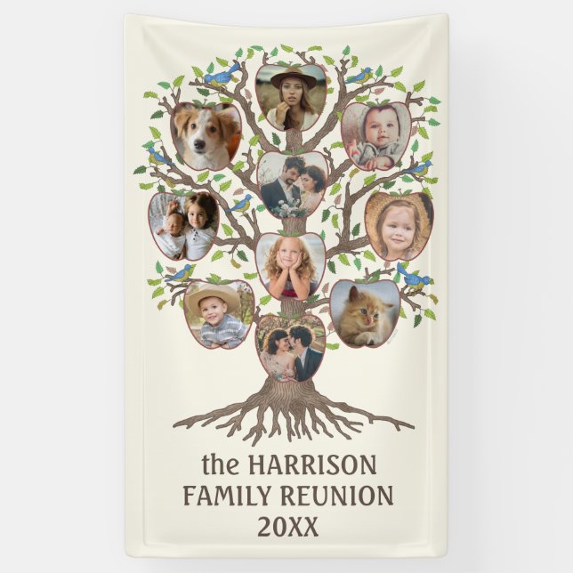 Family Reunion Tree Get Together 10 Photo Collage Banner (Vertical)