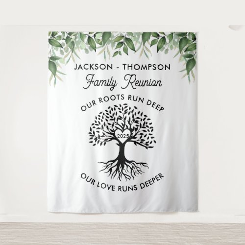 Family reunion tree greenery backdrop banner
