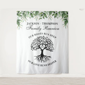 Family reunion tree greenery backdrop banner